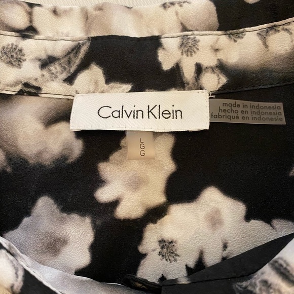 CALVIN KLEIN Women’s Button Down Floral Blouse, L - Picture 7 of 8